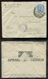 p807 - INDIA Bombay 1912 CENSORED Cover to SWITZERLAND.