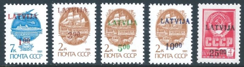 Latvia #327-31 NH Russia Issues Ovptd. Latvija