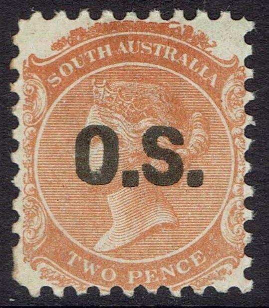 SOUTH AUSTRALIA 1876 QV OS 2D MNH ** WMK CROWN/ NARROW SA PERF 10 