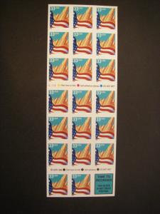 Scott 3278Fg, 33c Flag over City, Pane of 20, #V2222, MNH Booklet Beauty