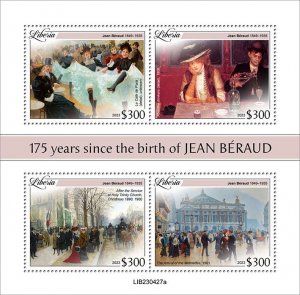 LIBERIA- 2023 - Jean Beraud - Perf 4v Sheet - Mint Never Hinged