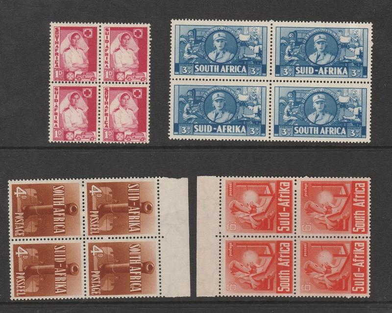 SOUTH AFRICA 1941 WAR EFFORT 1D 3D 4D 6D MNH ** BLOCKS