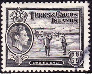 TURKS & CAICOS ISLANDS 1938 KGVI ¼d Black SG194 FU