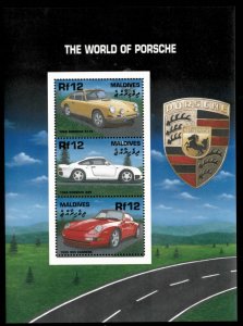 Maldives 2001 - Porsche Cars - Sheet of 3 Stamps - Scott #2514 - MNH