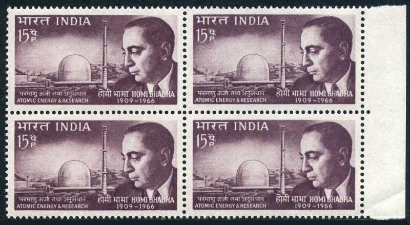 India 437 block/4,MNH.Michel 414. Dr.Homi Bhabha,scientist,1966.