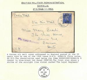 BOIC SOMALIA GB Overprint Cover 1950 Blue-Black*Mogadishu* LOYAL REGIMENT MS3887