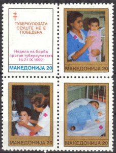 Macedonia Postal Tax Stamps 1992 Red Cross Week Tuberculosis Control set 4 MNH