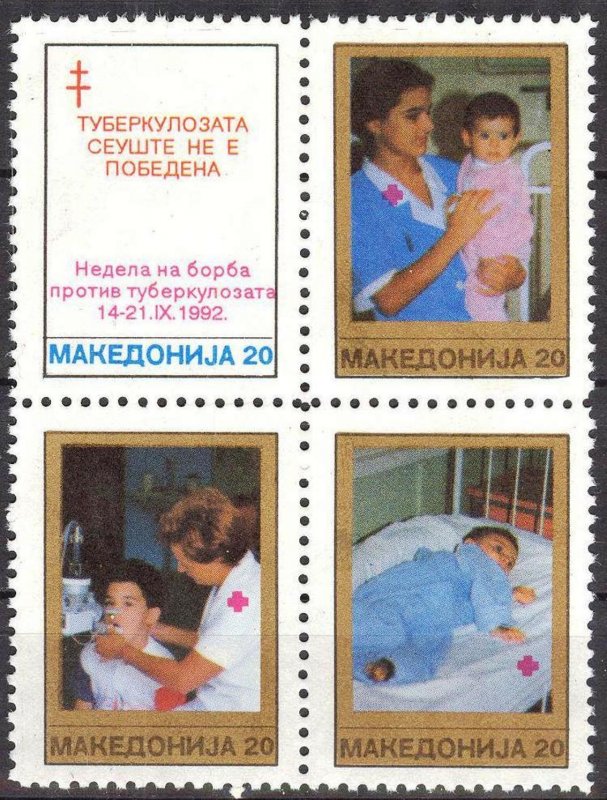 Macedonia Postal Tax Stamps 1992 Red Cross Week Tuberculosis Control set 4 MNH
