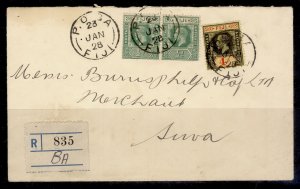 FIJI GV SG123, 5s green & red/yellow, FINE USED. 1912 Env to GERMANY