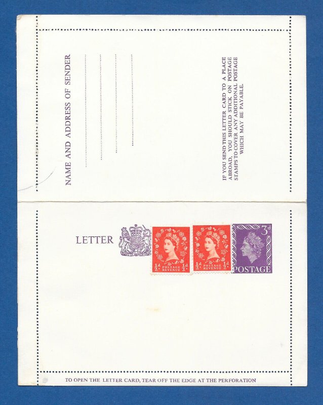 GB Postal Stationery STO QEI, Uprated 3d Letter card size f, H&B LCP22, Unused 