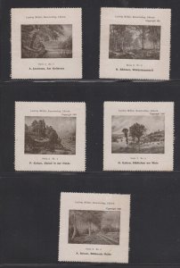 German Advertising Stamps - Moller, Art Publisher, Lübeck- Group of 5 Landscapes