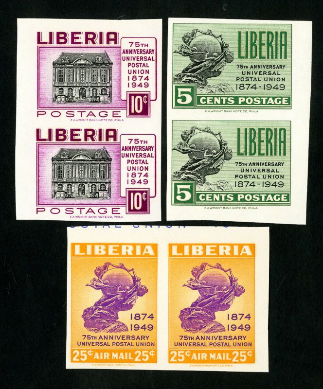 Liberia Stamps # 330-1 + C67 XF Imperf pairs OG NH