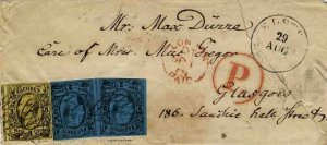 Saxony #11,12, 1858 cover from Leipzig, via London to Glasgow, franked with 2...