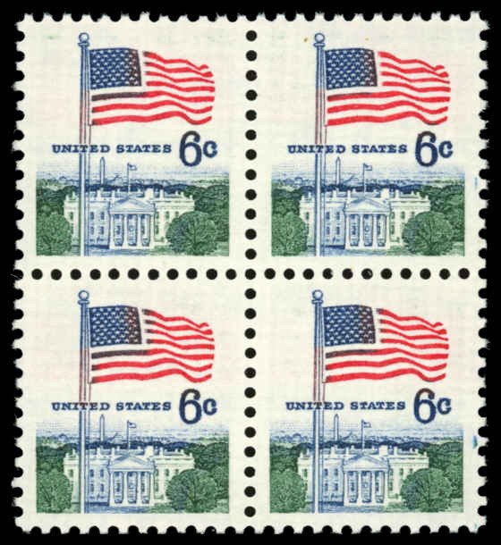 US Sc 1338D XF/MNH BLOCK - 1970 6¢ Flag Over White House - Great ...