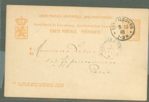 Luxembourg  1880 10c Yellow Brown on Yellowish. Nice message.