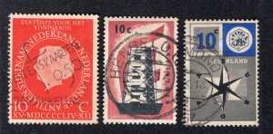 Netherlands 1954-57 10c Juliana, Europa, United Europe, Scott 366, 368, 372 used