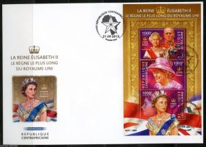 CENTRAL AFRICA 2015 QUEEN ELIZABETH LONGEST BRITISH MONARCH SHT  FIRST DAY COVER