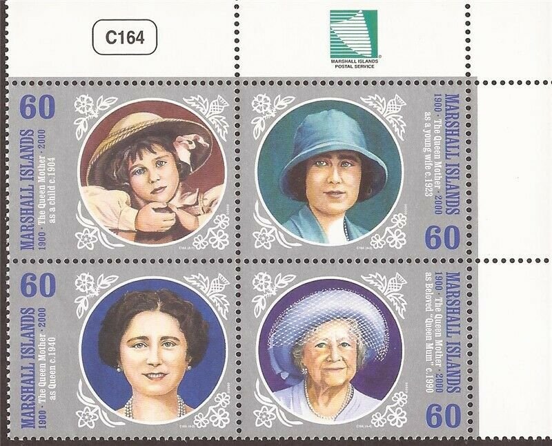 Marshall Islands - 2000 Queen Mother - 4 Stamp Block - Scott #755