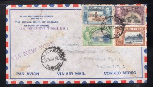 Trinidad 1939 San Fernando to London Airmail franked 1c, 2c, 6c, & 12c George VI