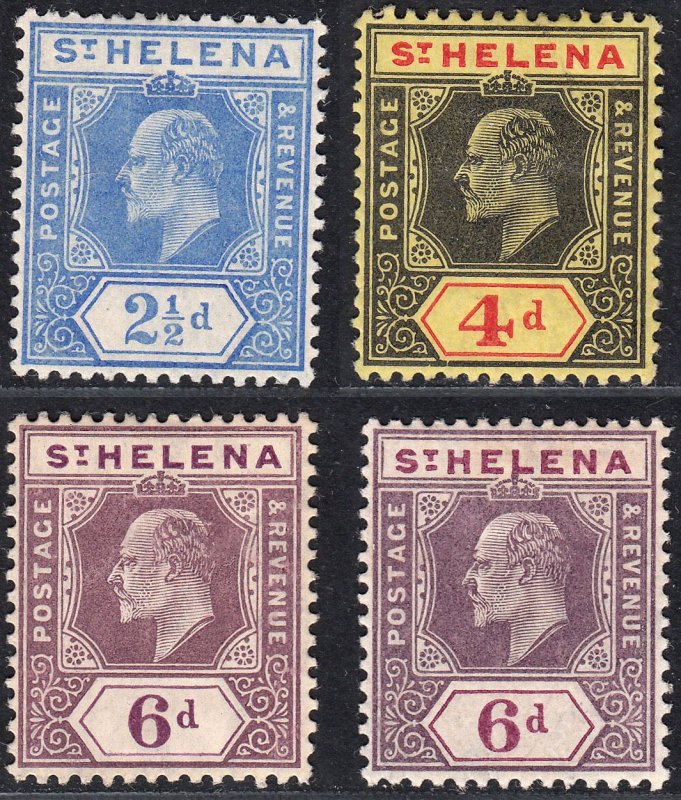 1908-11 ST. HELENA KEVII 4 VALUES (SG# 64,66,67 & 67a) MH VF