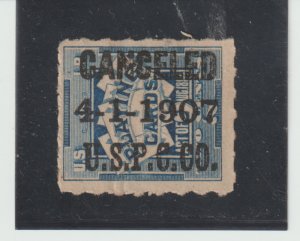 US Scott #RF3 U.S.P.C. CO. Playing Card Stamp  Type Dated 4-1-1907 Rouletted
