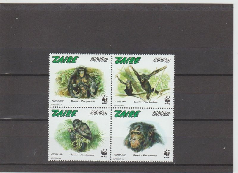 Zaire  Scott#  1466  MNH  Block of 4  (1997 Bonobo)