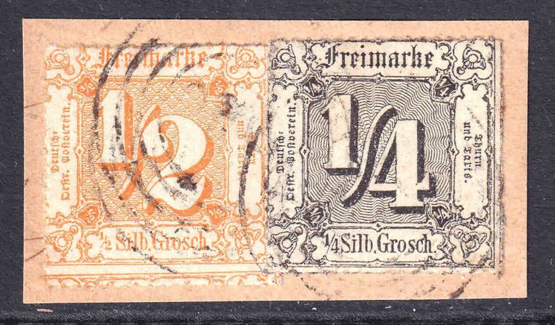 THURN & TAXIS 21, 23 LIGHT CANCELS F/VF SOUND $438 SCV ON PIECE ROULETTES