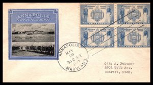 US 789 Army Block of Four Ioor Typed FDC