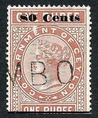 Ceylon QV SGT92 80c on 1r Red-brown Telegraph Stamp Wmk Crown CA (Narrow) 