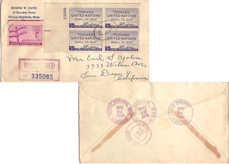 United States California San Diego (North Park Sta.) Registered 1945 violet d...