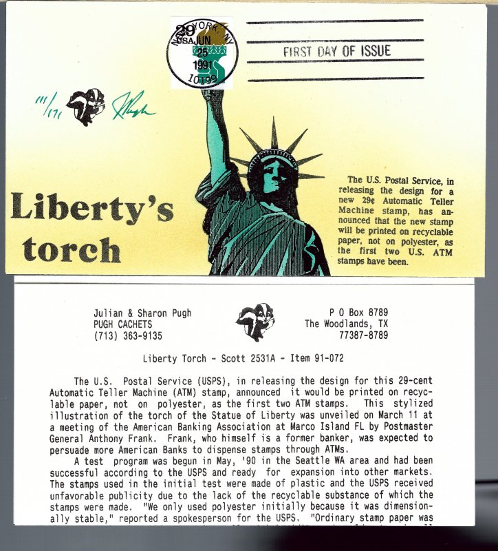 Inspiring Pugh Designed/Painted Liberty's Torch FDC...171 covers Created!