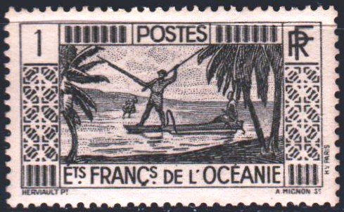 French polynesia. 1934. 89 from the series. Fishermen. MNH.