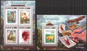 Uganda 2012 WWF Stamps on Stamps sheet + S/S MNH