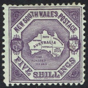 NEW SOUTH WALES 1890 MAP 5/- WMK 5/- NSW IN DIAMOND PERF 11 