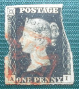 Penny Black, SG2, 1840, A and I letters, Arific...