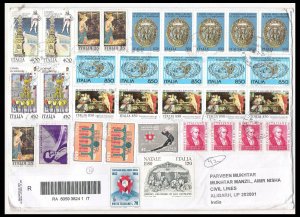 ITALY - 2016 REGISTERED ENVELOPE TO INDIA WITH 32-STAMPS