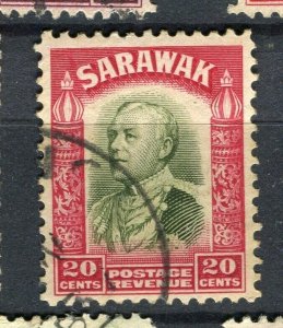 SARAWAK; 1934 early Brooke Crown Colony issue fine used 20c. value