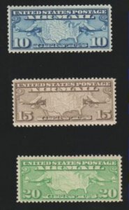 Sc# C7-C9 MNH 1926-7 U.S. Map & Biplanes, Unwmk, Perf 11