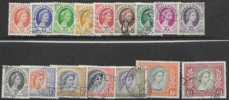 Rhodesia & Nyasaland 141-55    1954  set 16  FVF Used