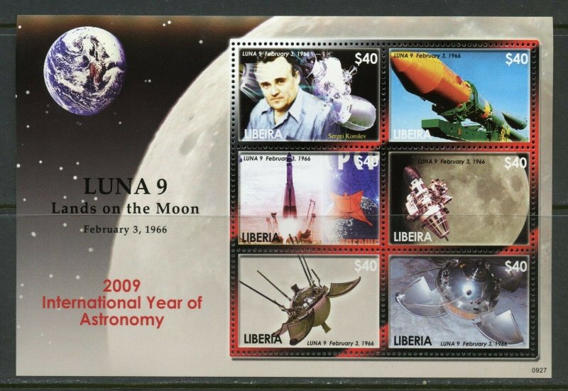 LIBERIA LUNA 9 LANDS ON THE MOON 2009 INT'L YEAR OF ASTRONOMY  SHEET MINT NH