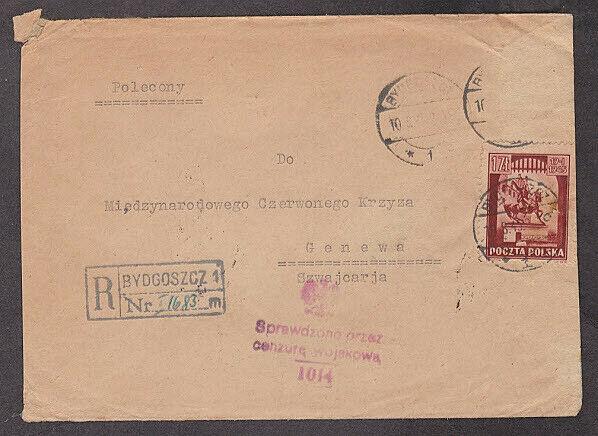 Poland - 1945 Registered POW Red Cross censored cover mailed to Geneva, Swiss