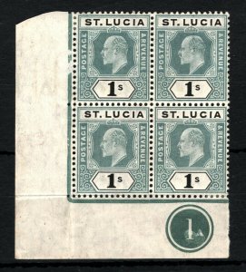 ST LUCIA KEVII Stamp SG.74 1s (1905) Corner PLATE BLOCK{4} LMM/UMM MNH SS26