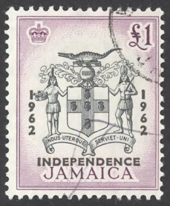 Jamaica Sc# 196 Used 1962 £1 overprint Independent State