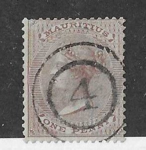 Mauritius Sc #32  1p brown violet used with 2 ring '4' cancel VF