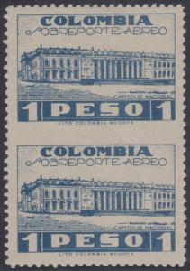 COLOMBIA 1945 Sc C143 KEY VALUE PAIR, HORIZONTALLY IMPERF HINGED MINT 