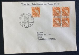 1949 Vevey Switzerland First Day Cover To Kempten Germany Castle Cancel FDc