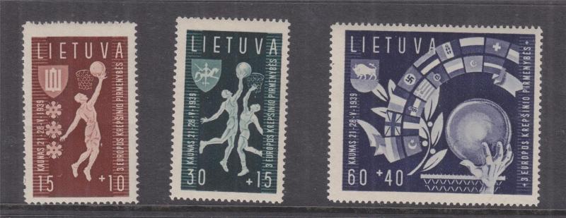 LITHUANIA, 1939 Basketball Championship set of 3, mnh.