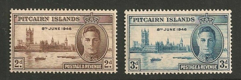 ES-15076 PITCAIRN ISLANDS stamp Scott# 9-10 Mint NH KGVI Peace Issue 1946