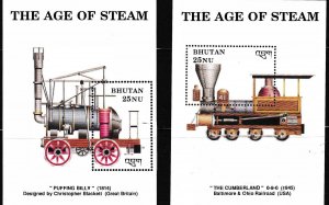 BHUTAN 1993 Scott 810-821 (12) Full Set of Vintage Locomotives Sheets  VF/NH