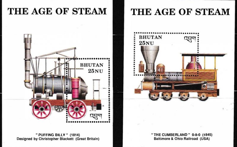 BHUTAN 1993 Scott 810-821 (12) Full Set of Vintage Locomotives Sheets  VF/NH